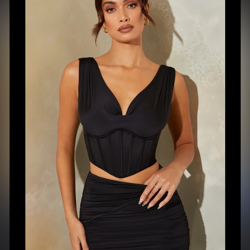 Oh Polly Black Corset-Style Sleeveless Top